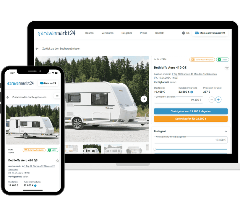 Ein Screenshot der Produktseite von caravanmarkt24.de