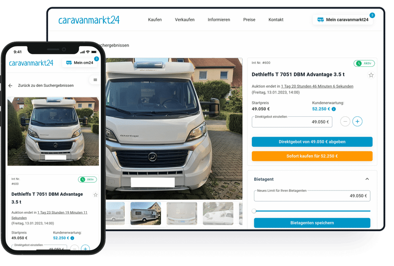 Ein Screenshot der Produktseite von caravanmarkt24.de