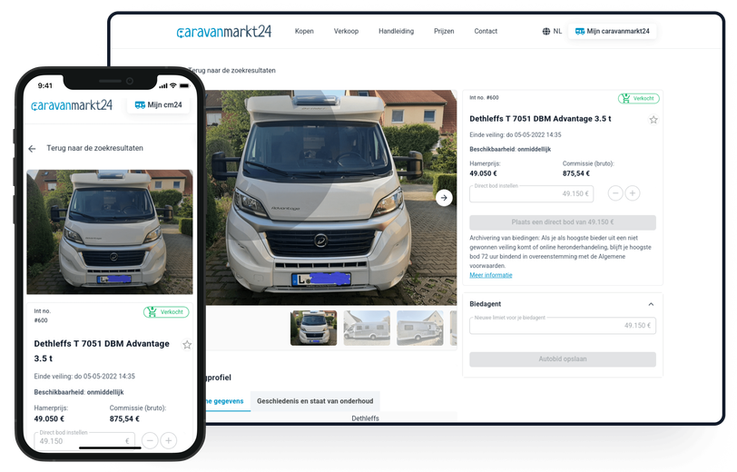 Een screenshot van de productpagina van caravanmarkt24.de