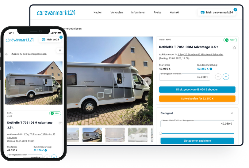 Ein Screenshot der Produktseite von caravanmarkt24.de